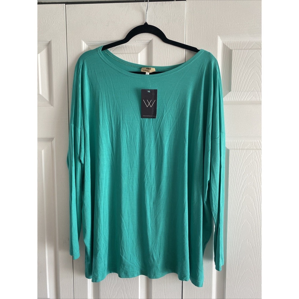 Piko Womens Large Green Earth Bamboo Blend Stretch Long Sleeve Top NEW Lago